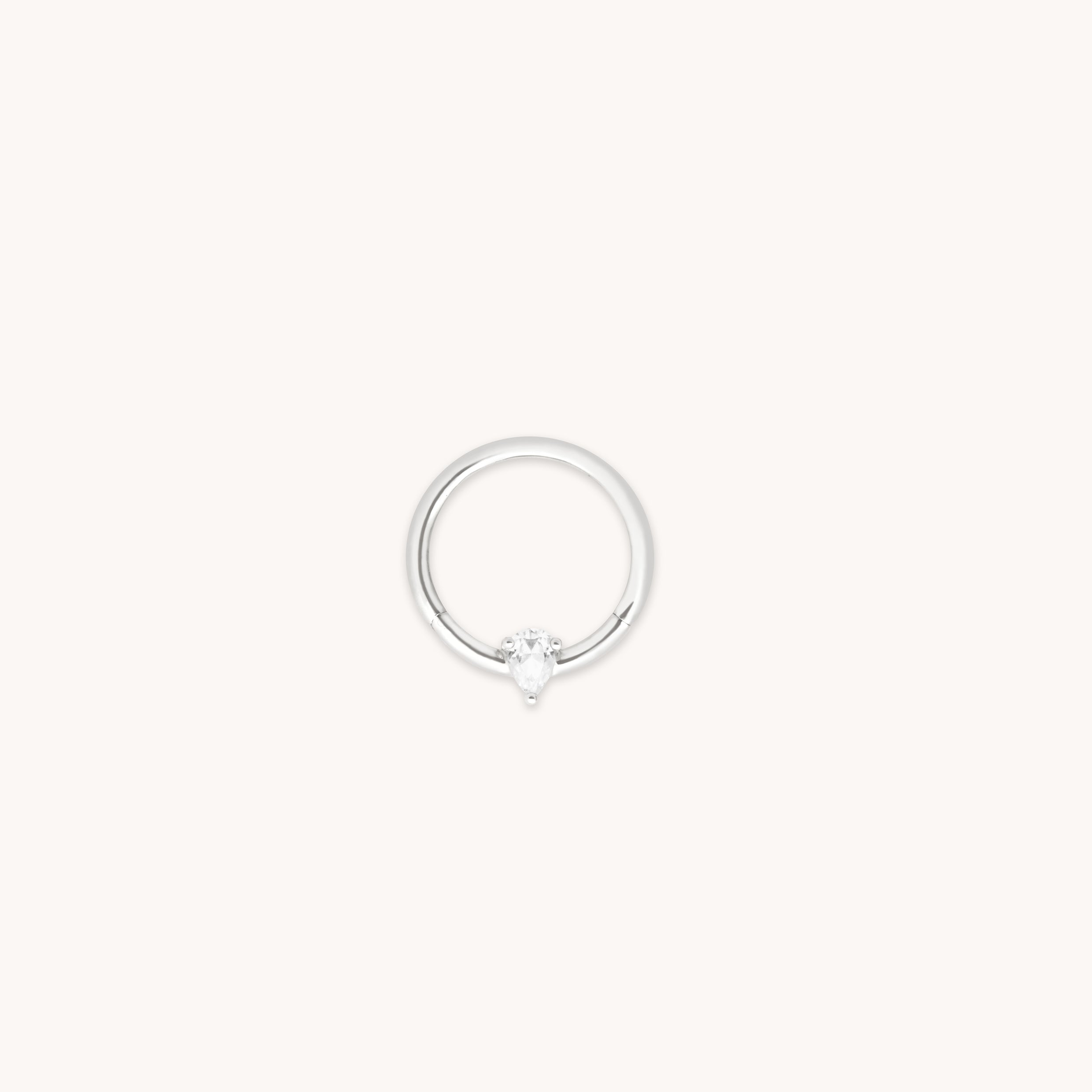 White Topaz Pear Daith Hoop in Solid White Gold