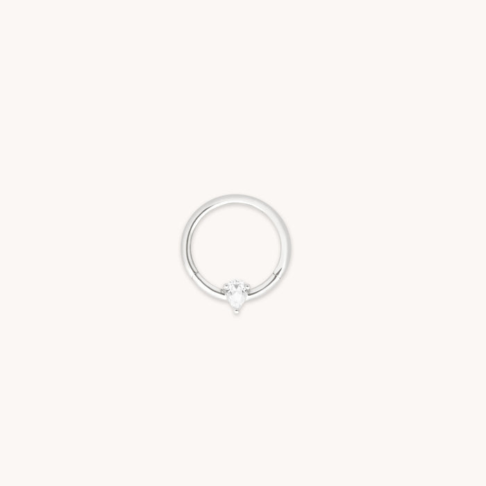White Topaz Pear Daith Hoop in Solid White Gold