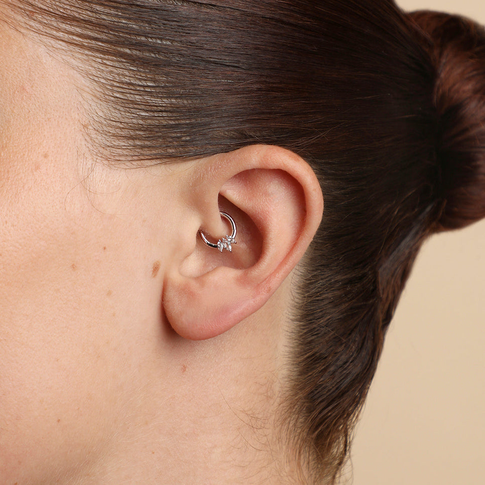 Topaz Marquise Fan Daith Hoop in Solid White Gold