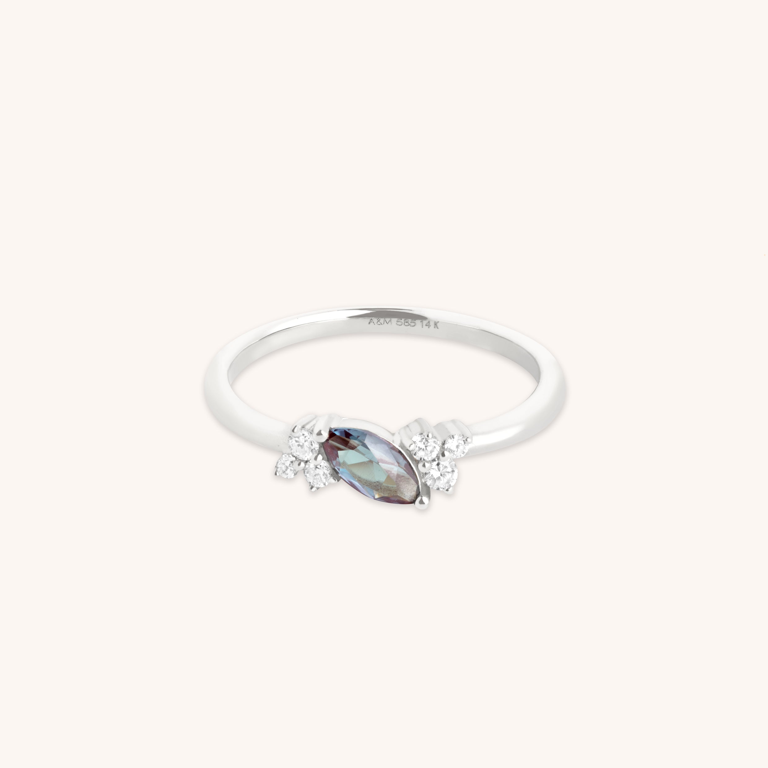 Alexandrite Cluster Milestone Ring in Solid White Gold-Astrid &amp; Miyu
