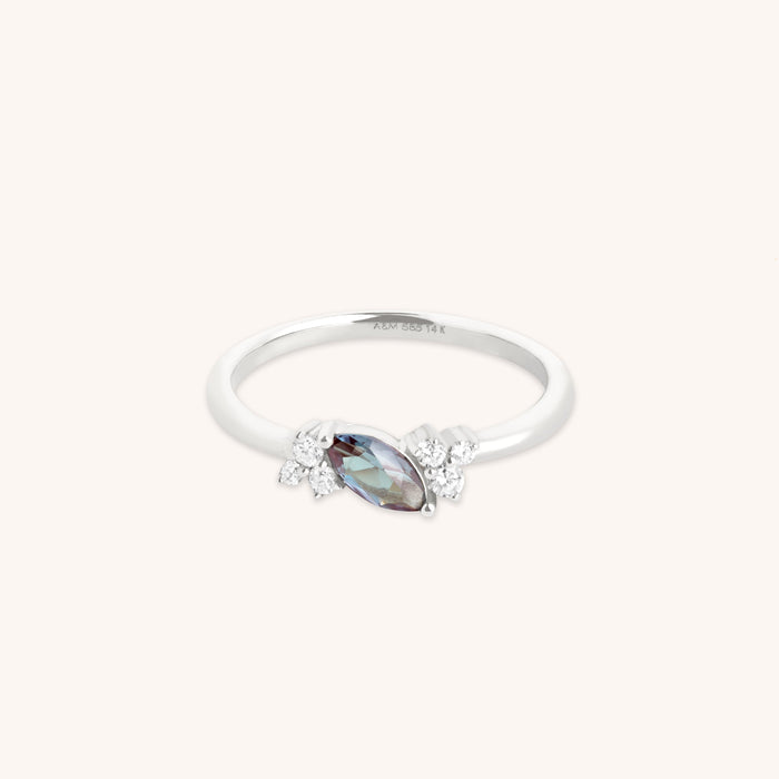 Alexandrite Cluster Milestone Ring in Solid White Gold-Astrid &amp; Miyu