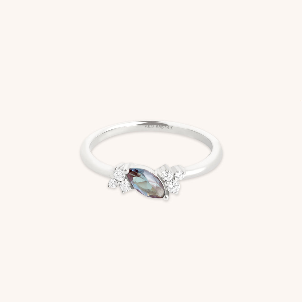 Alexandrite Cluster Milestone Ring in Solid White Gold-Astrid &amp; Miyu