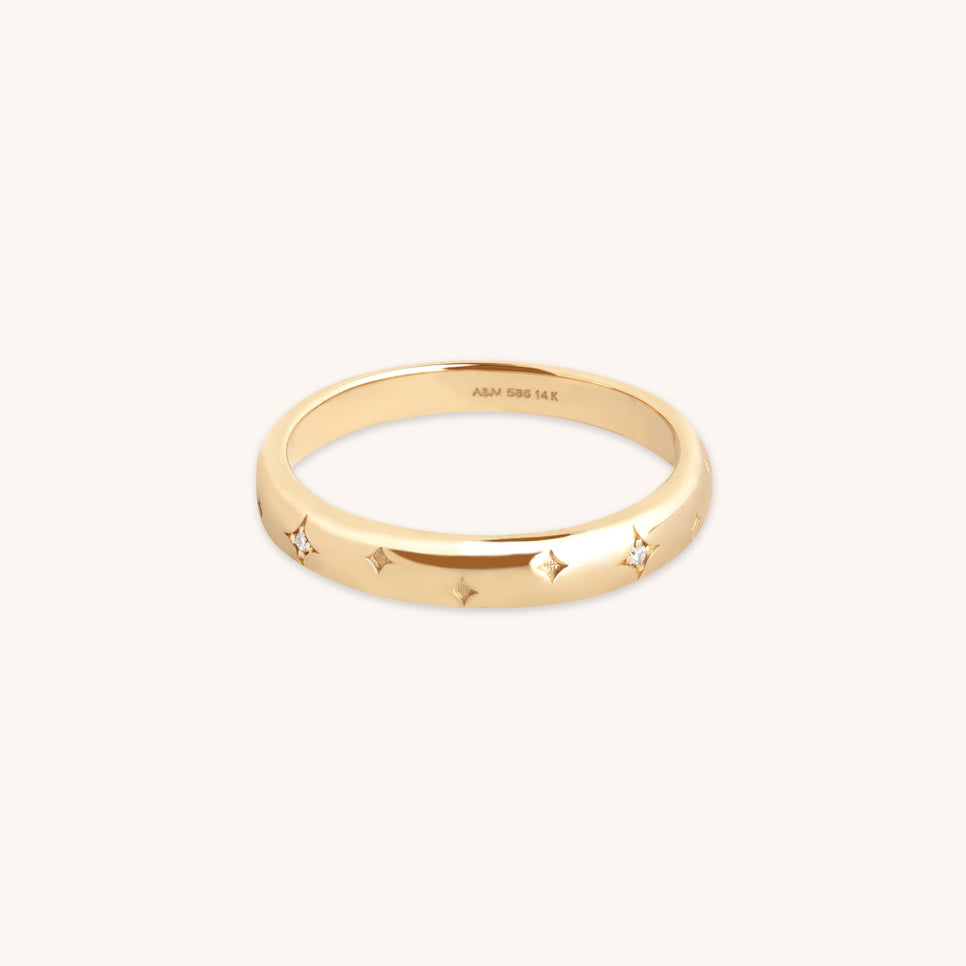 Cosmic Band Milestone Ring in Solid Gold-Astrid &amp; Miyu