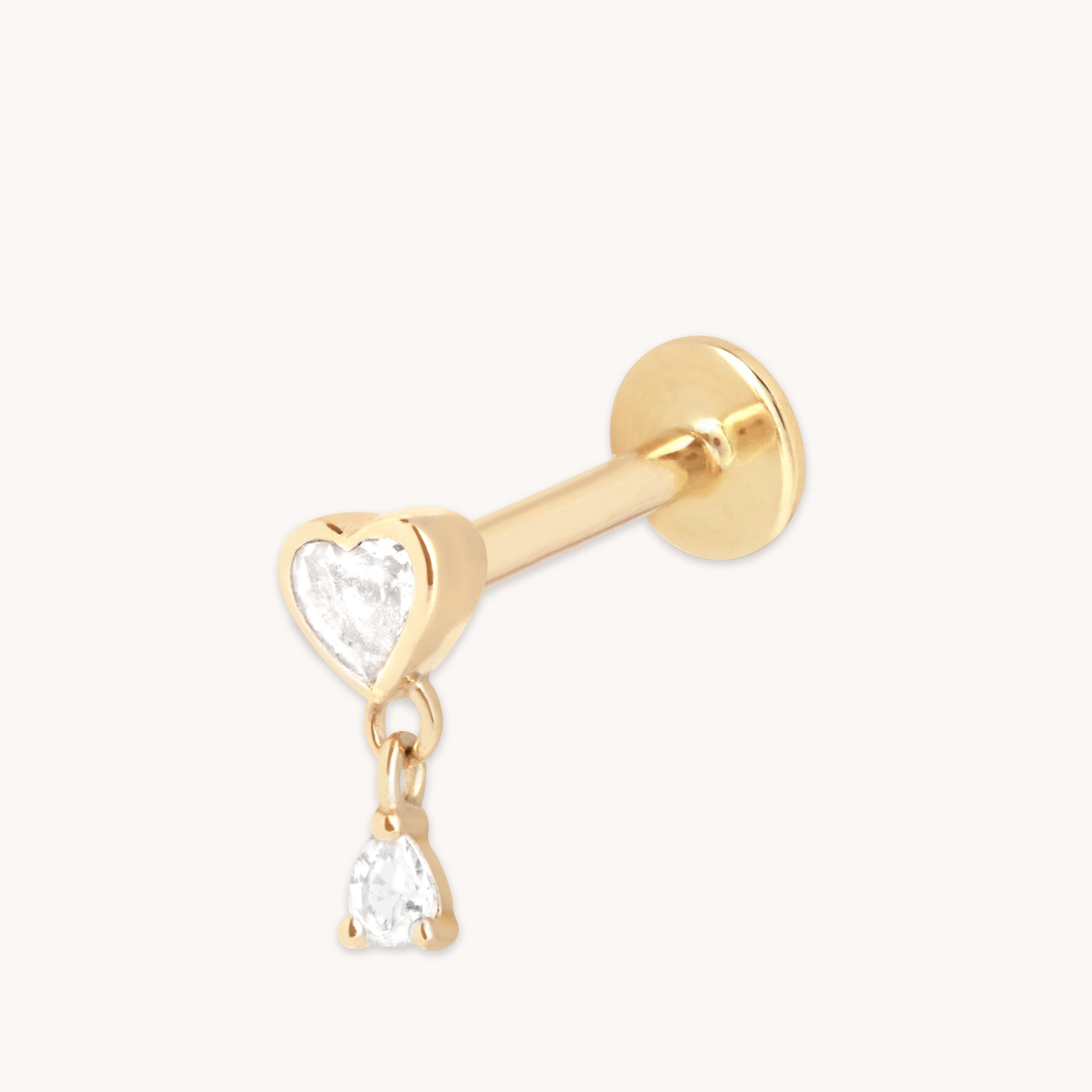 Heart White Topaz Piercing Stud in Solid Gold