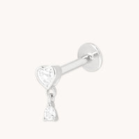 Heart White Topaz Piercing Stud in Solid White Gold