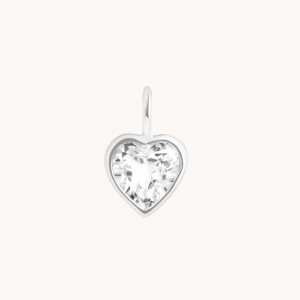 Heart White Topaz Charm 9k White Gold