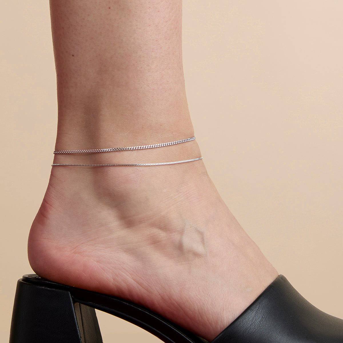 Essential Box Chain Anklet in Silver