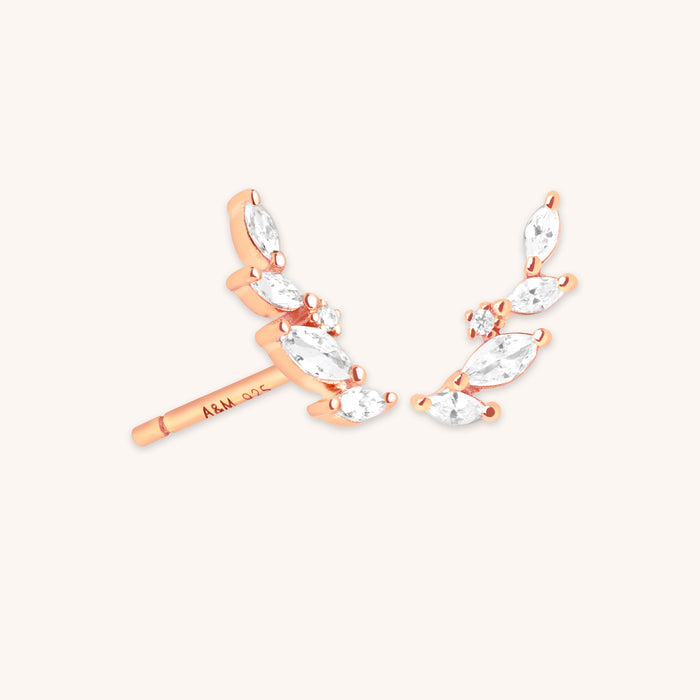 Navette Crystal Climber Studs in Rose Gold