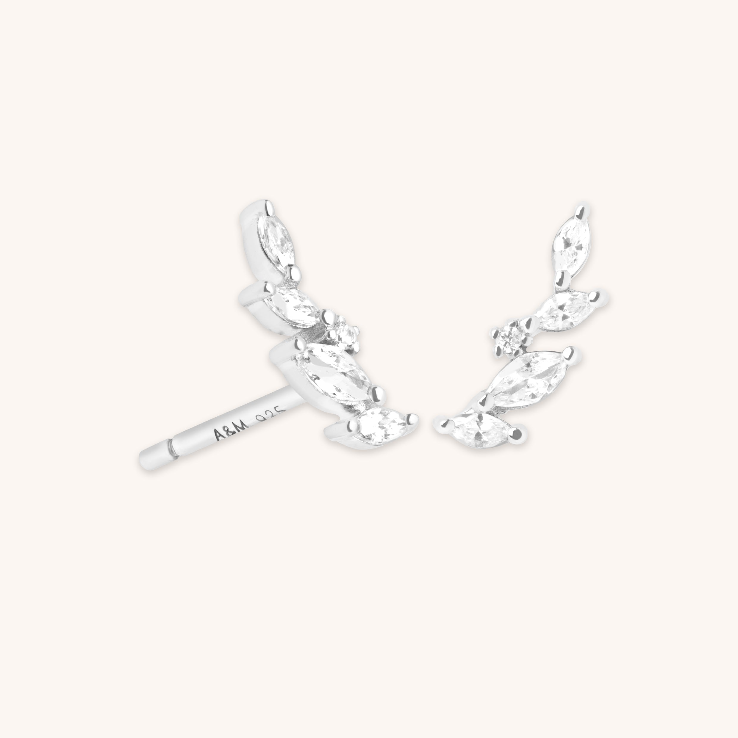 Navette Crystal Climber Studs in Silver