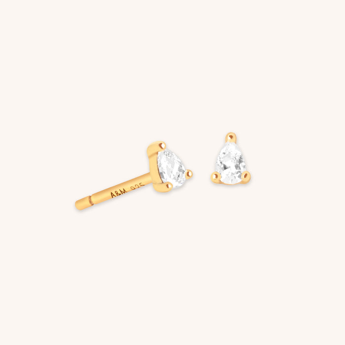 Pear Crystal Stud Earrings in Gold