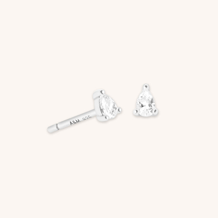 Pear Crystal Stud Earrings in Silver