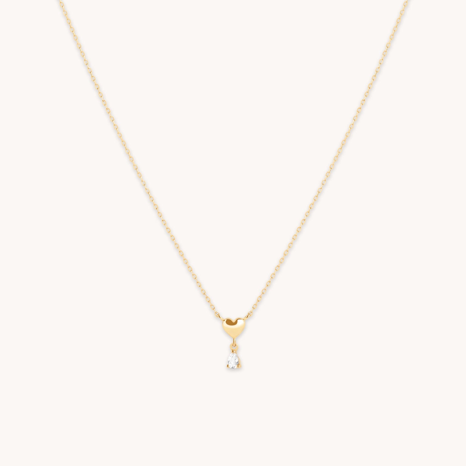 White Topaz Heart Pendant Necklace in Solid Gold