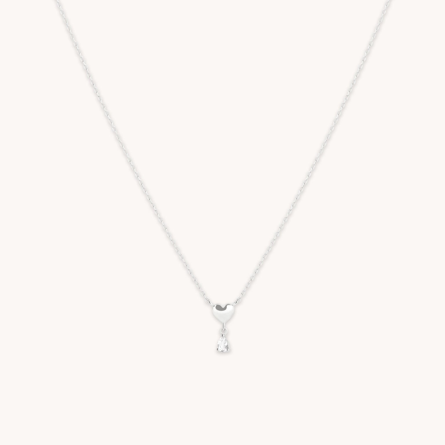 White Topaz Heart Pendant Necklace in Solid White Gold