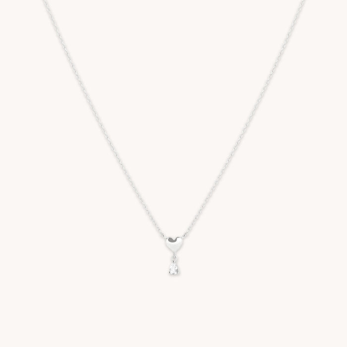 White Topaz Heart Pendant Necklace in Solid White Gold