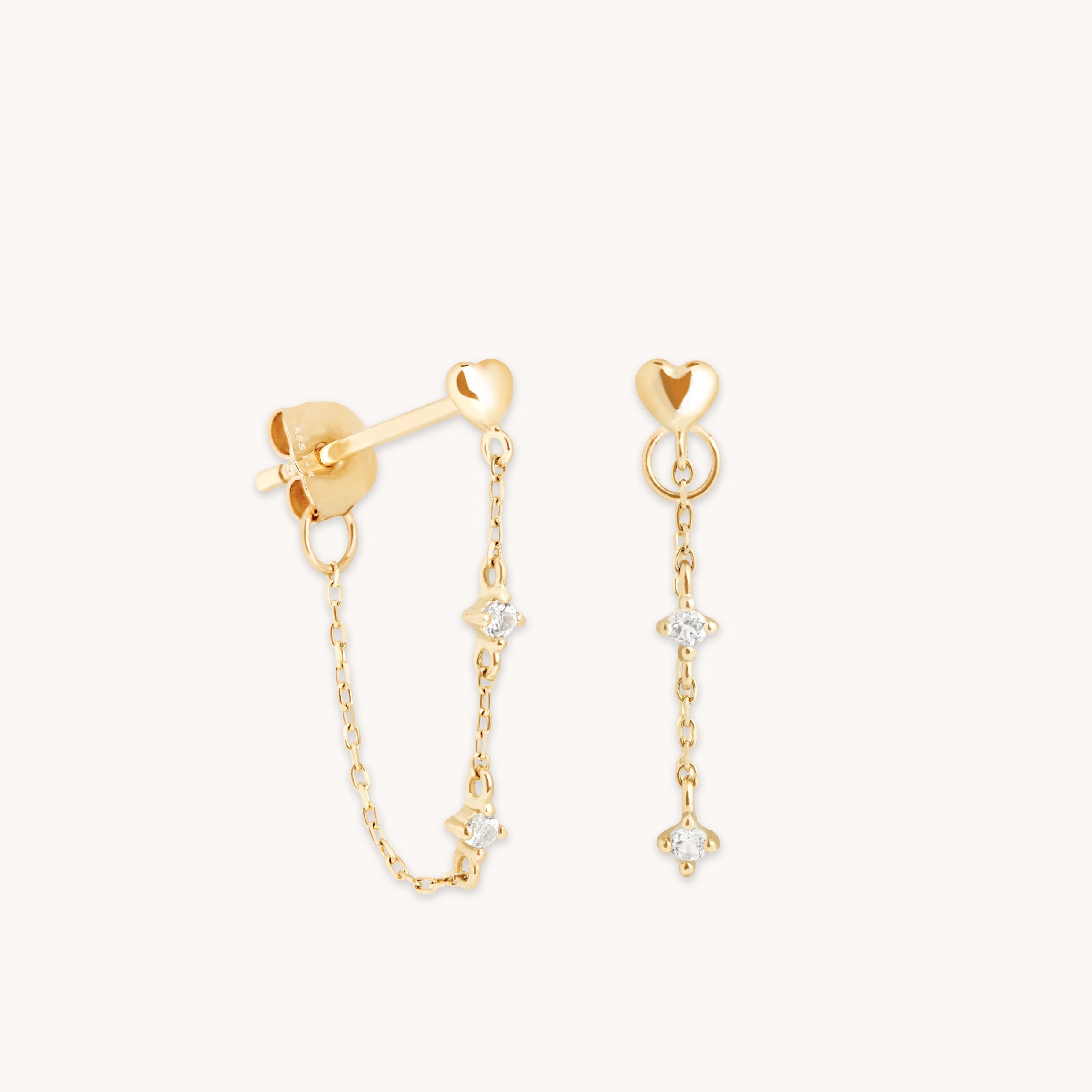 Heart Topaz Chain Studs in Solid Gold