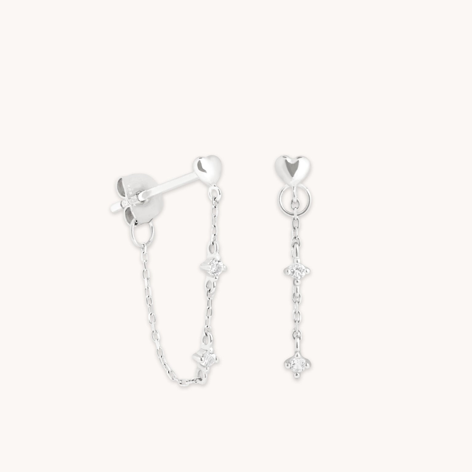 Heart Topaz Chain Studs in Solid White Gold