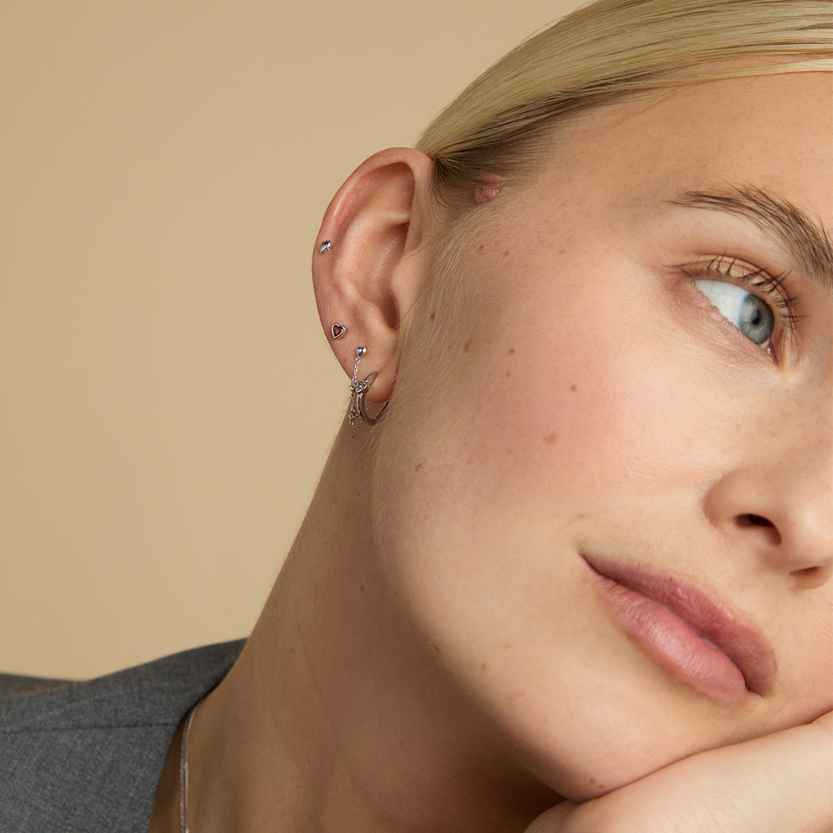 Heart Topaz Chain Studs in Solid White Gold