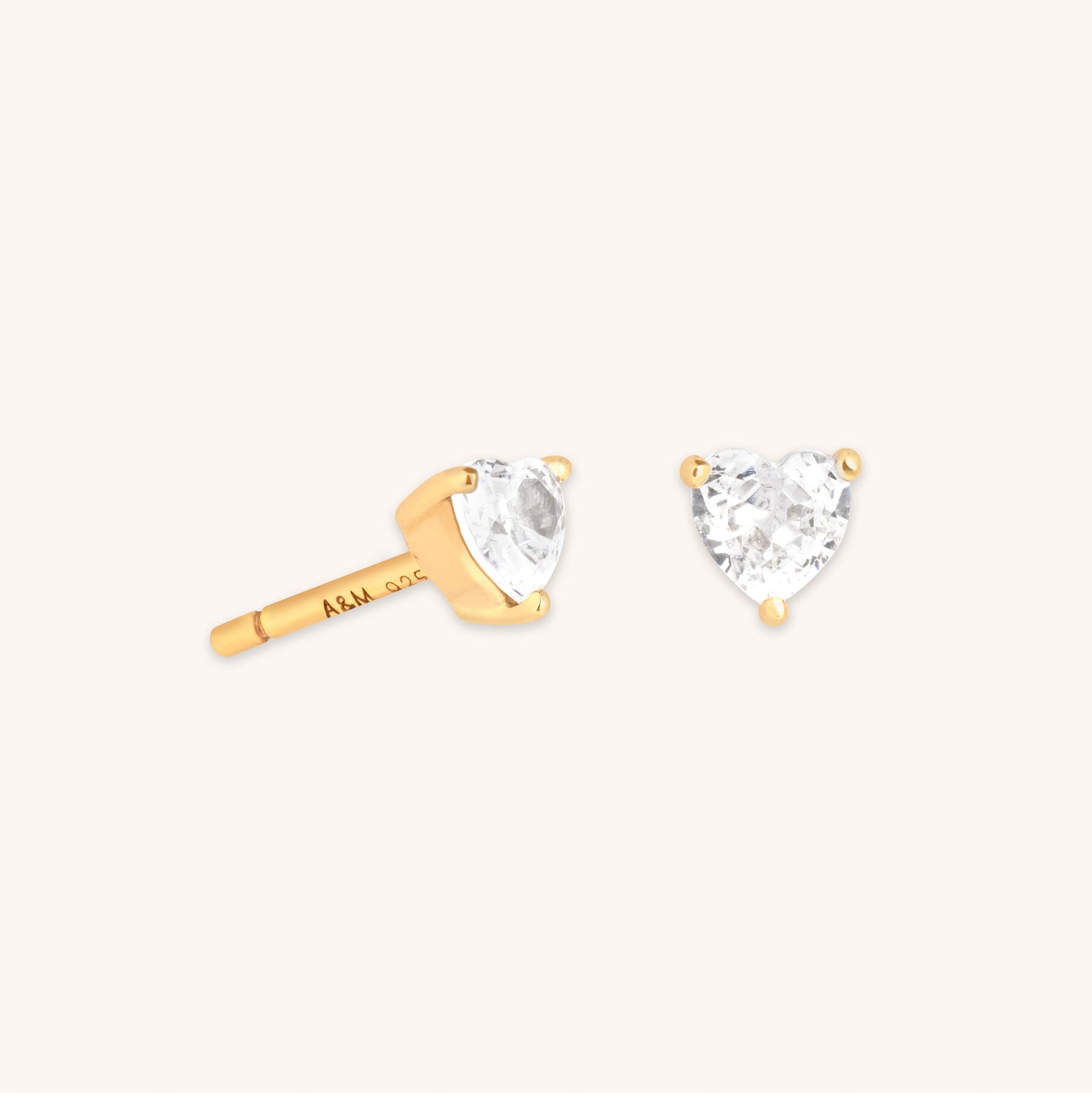 Heart Crystal Gold Stud Earrings 