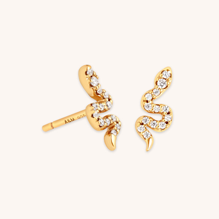 Snake Crystal Studs in Gold