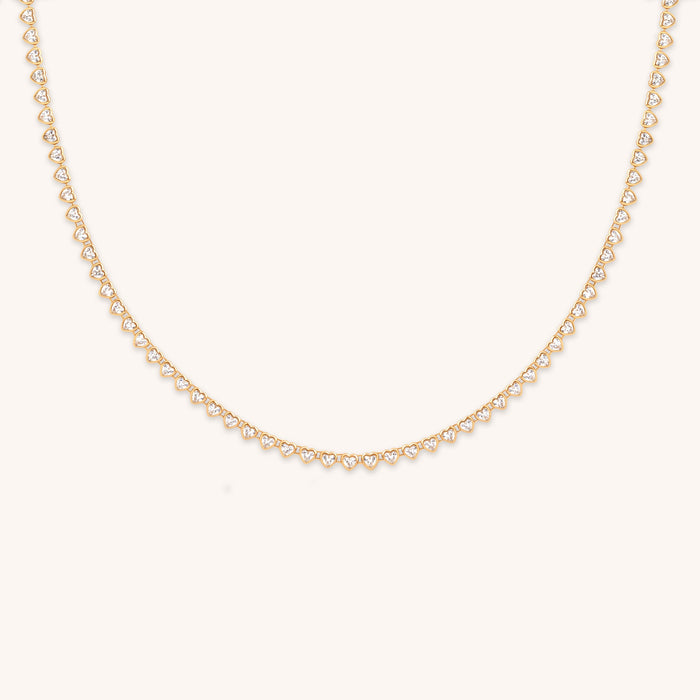 Heart Bezel Tennis Necklace in Gold