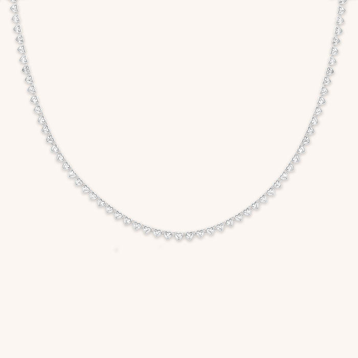 Heart Bezel Tennis Necklace in Silver