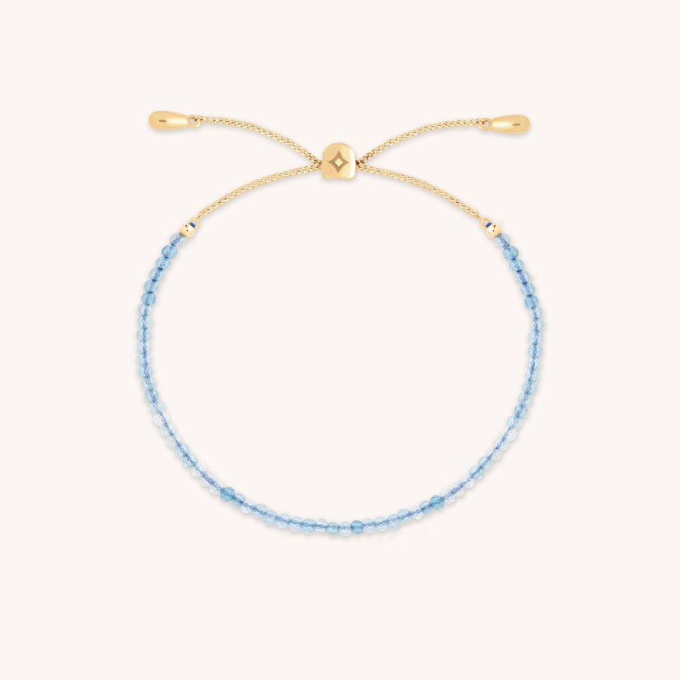 Aquamarine March Beaded Bracelet in Solid Gold