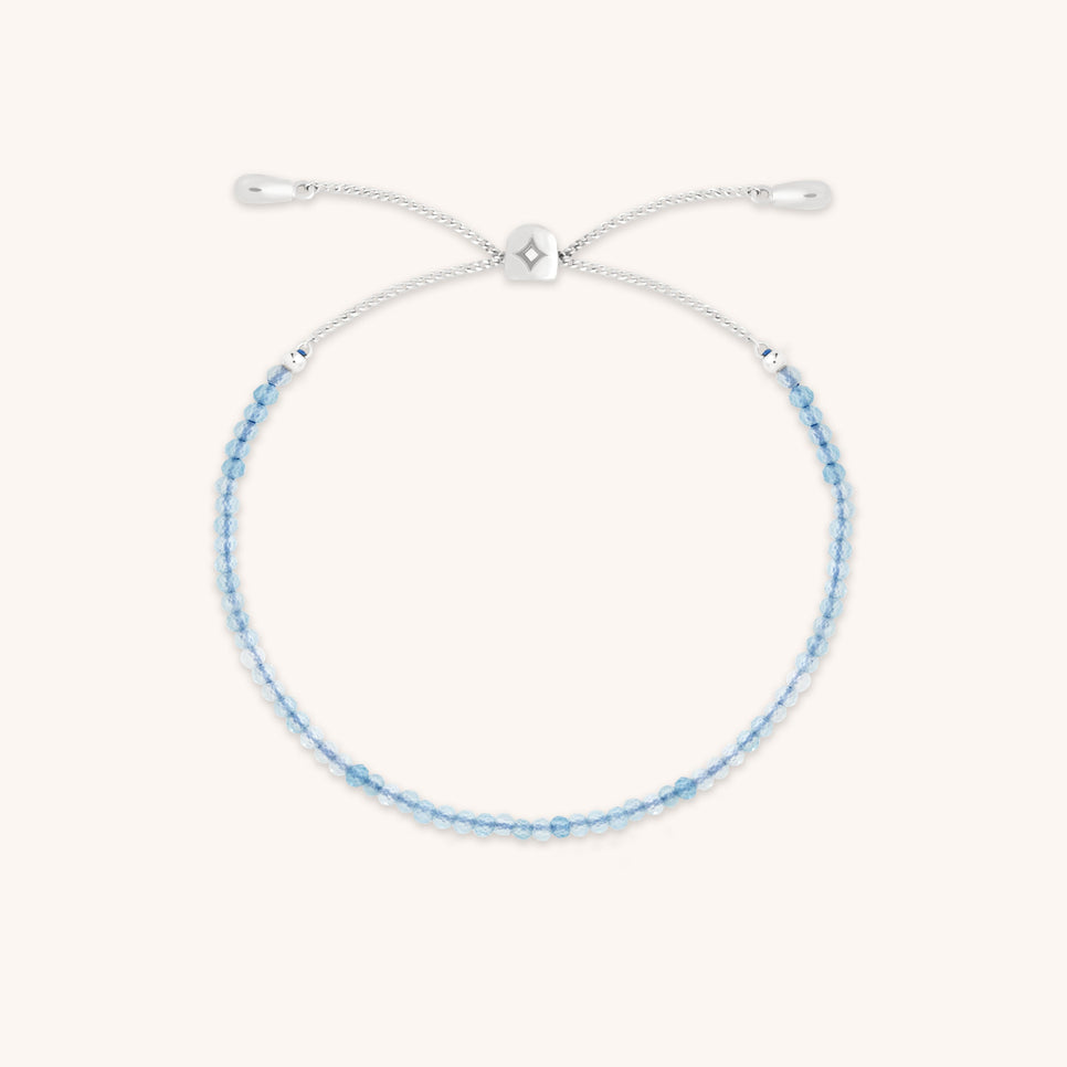 Aquamarine March Beaded Bracelet in Solid White Gold