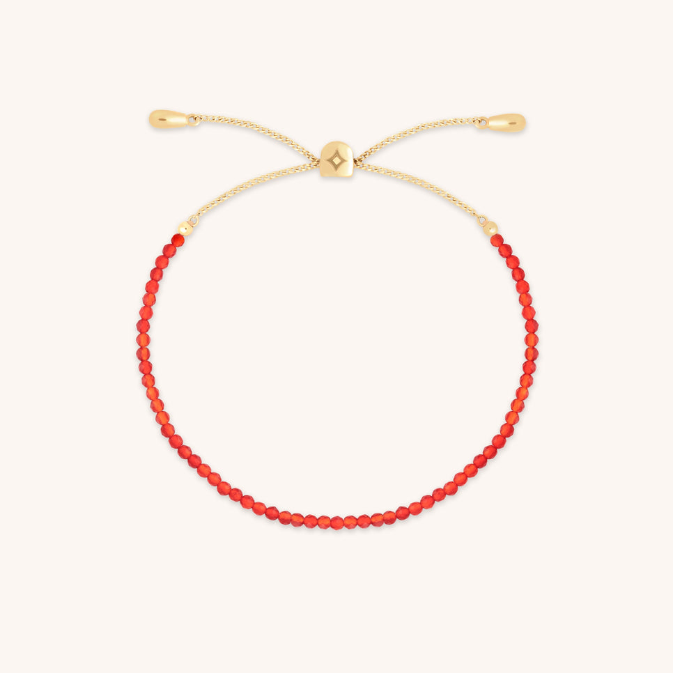 Carnelian July Beaded Bracelet in Solid Gold