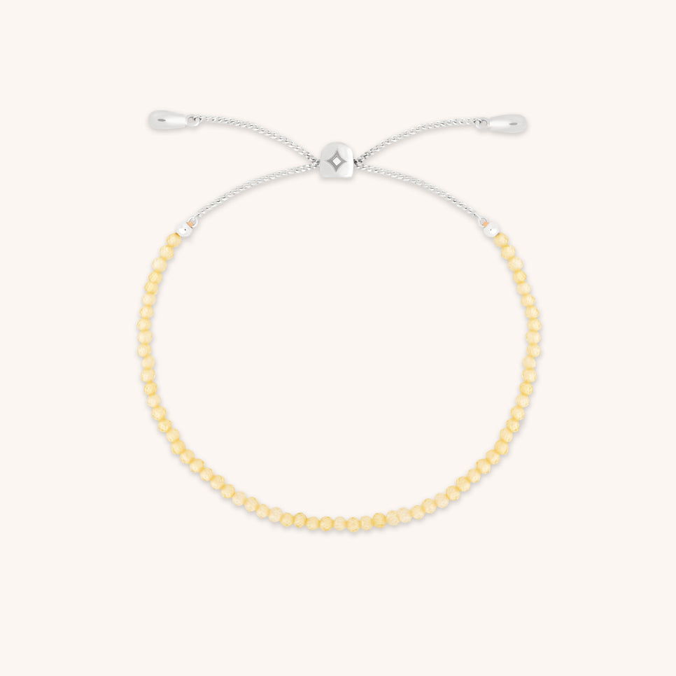 Citrine November Beaded Bracelet in Solid White Gold