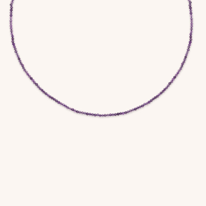 Amethyst February Beaded Necklace in Solid Gold