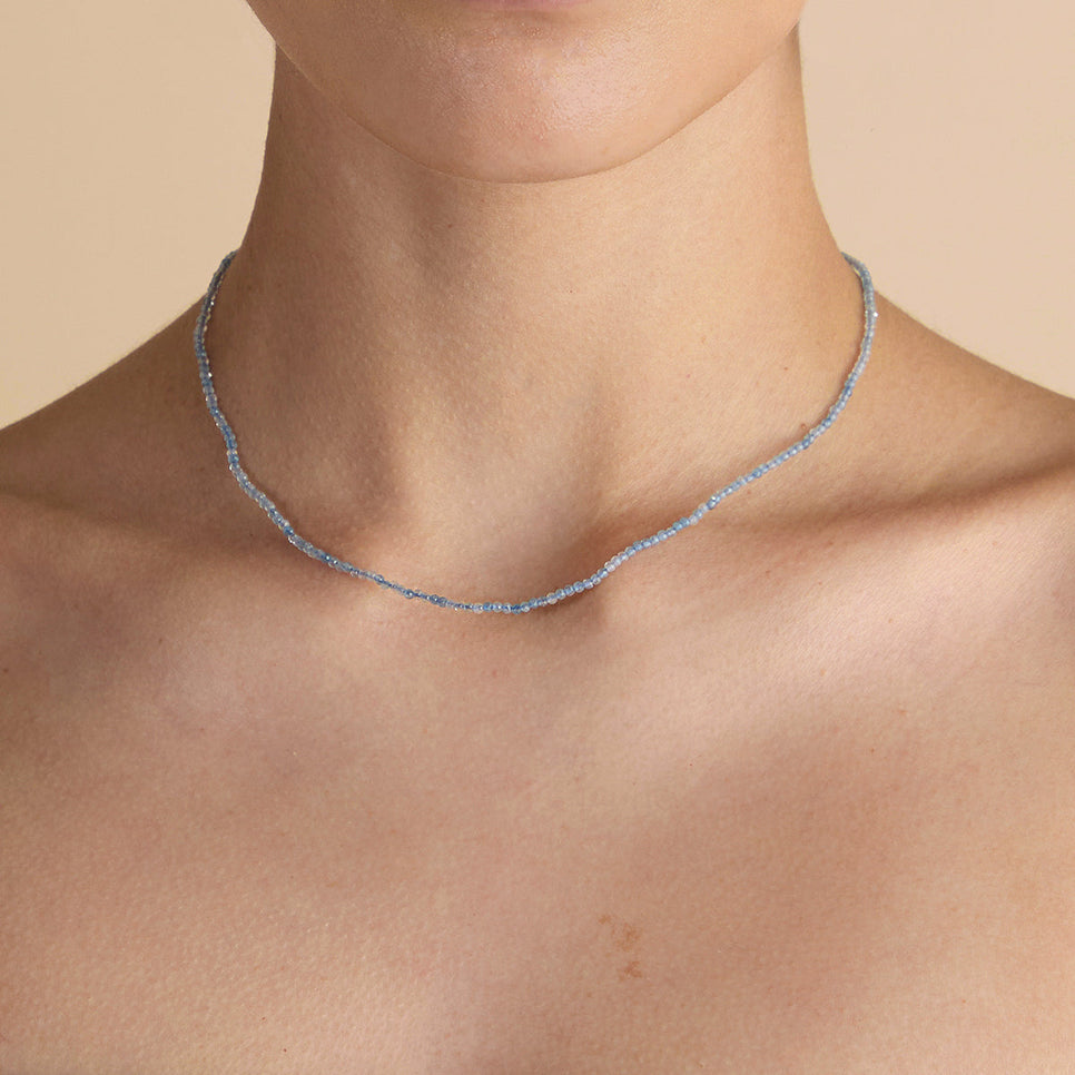 Aquamarine March Beaded Necklace in Solid Gold