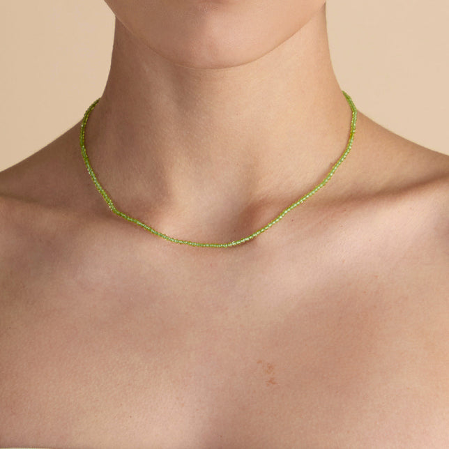 Peridot August Beaded Necklace in Solid Gold