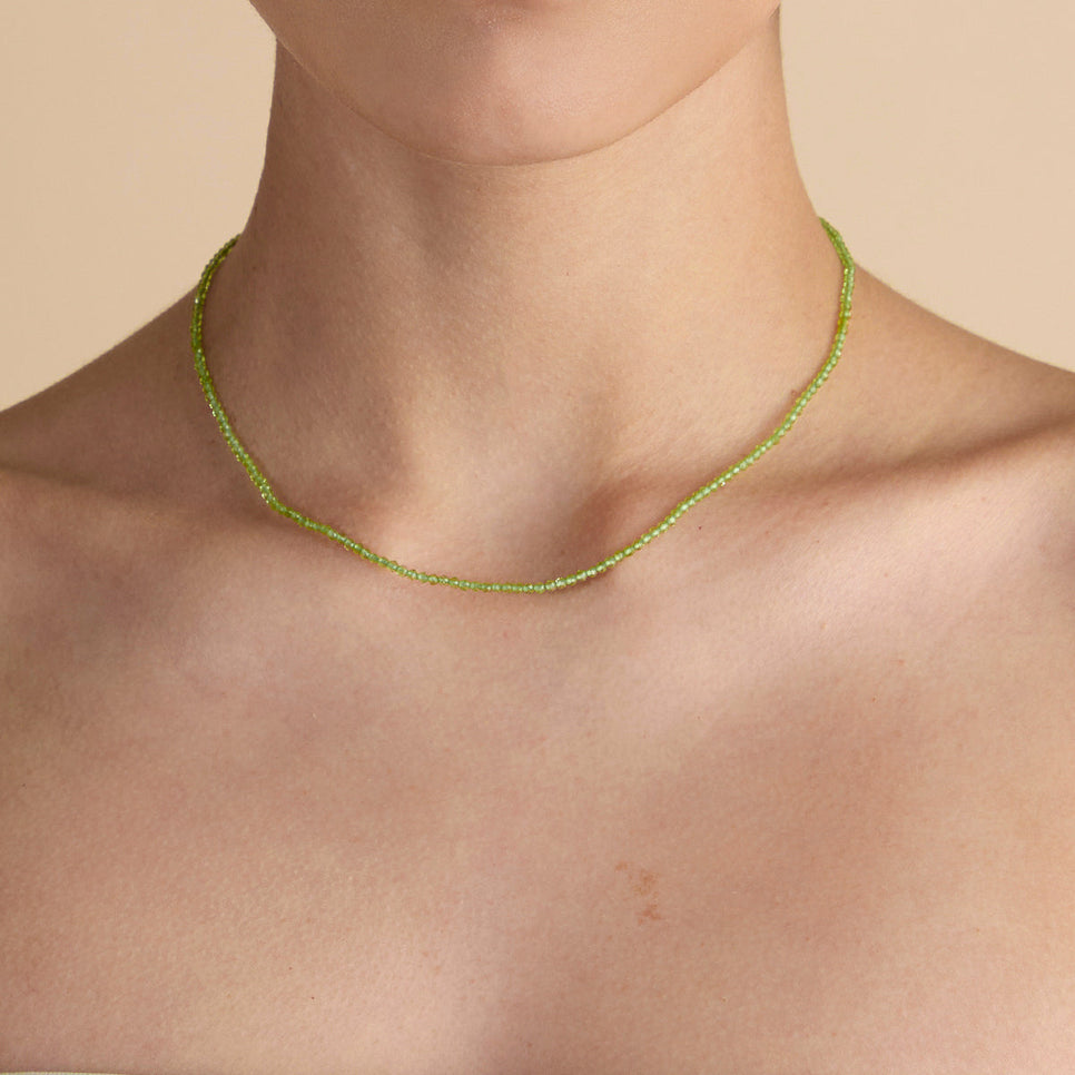 Peridot August Beaded Necklace in Solid Gold