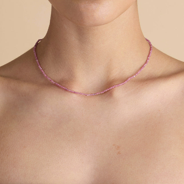 Tourmaline October Beaded Necklace in Solid Gold