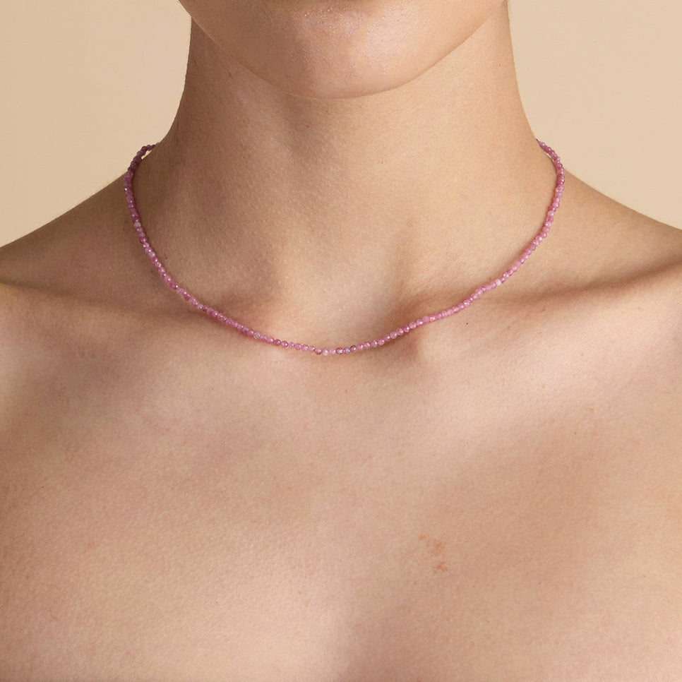 Tourmaline October Beaded Necklace in Solid Gold