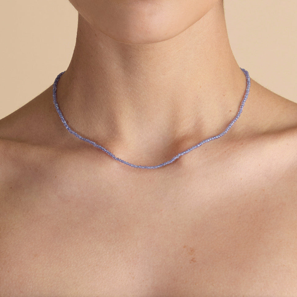 Tanzanite December Beaded Necklace in Solid Gold