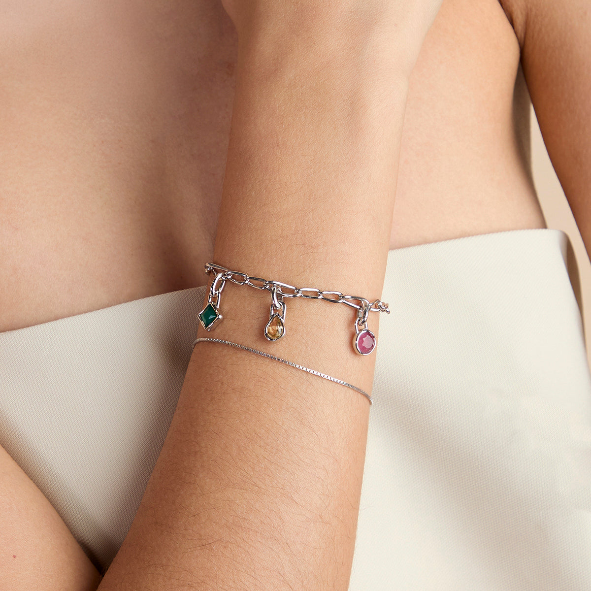 Tourmaline October Clip Charm in Silver