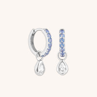 Blue Pear Charm Huggies in Silver