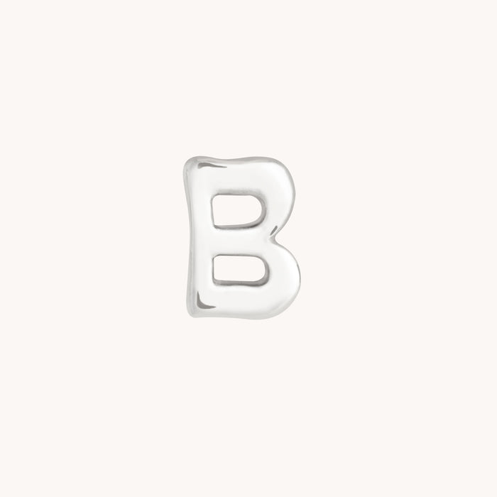 B Initial Click Charm in Solid White Gold
