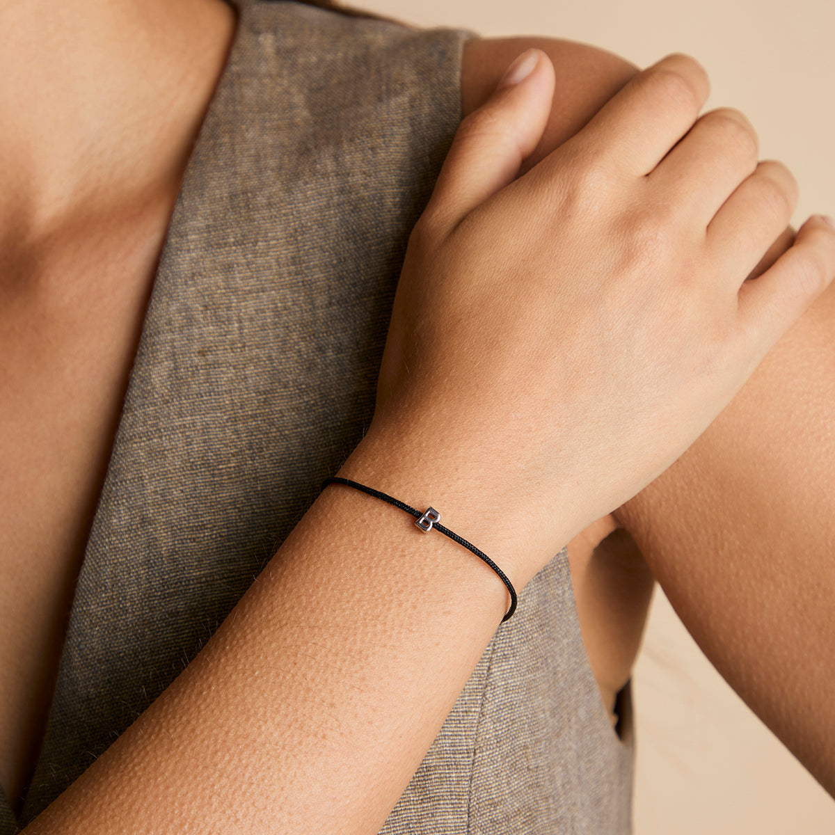 B Initial Click Charm in Solid White Gold-Astrid &amp; Miyu