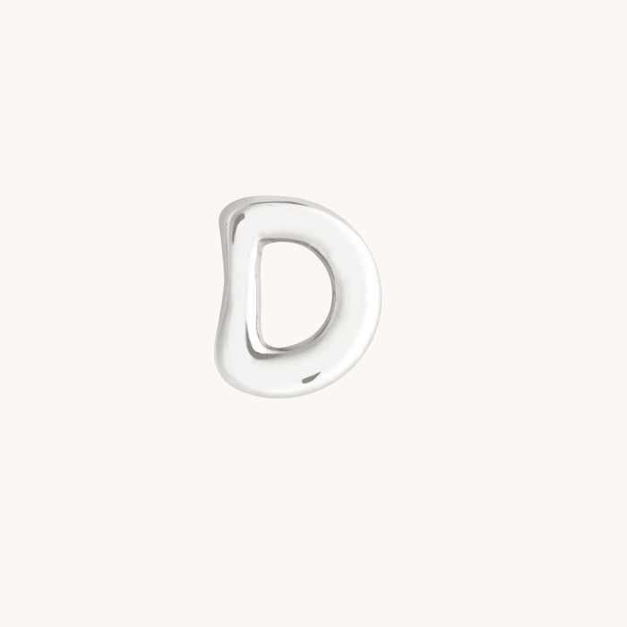D Initial Click Charm in Solid White Gold
