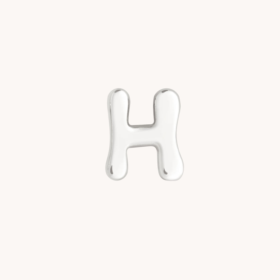 H Initial Click Charm in Solid White Gold