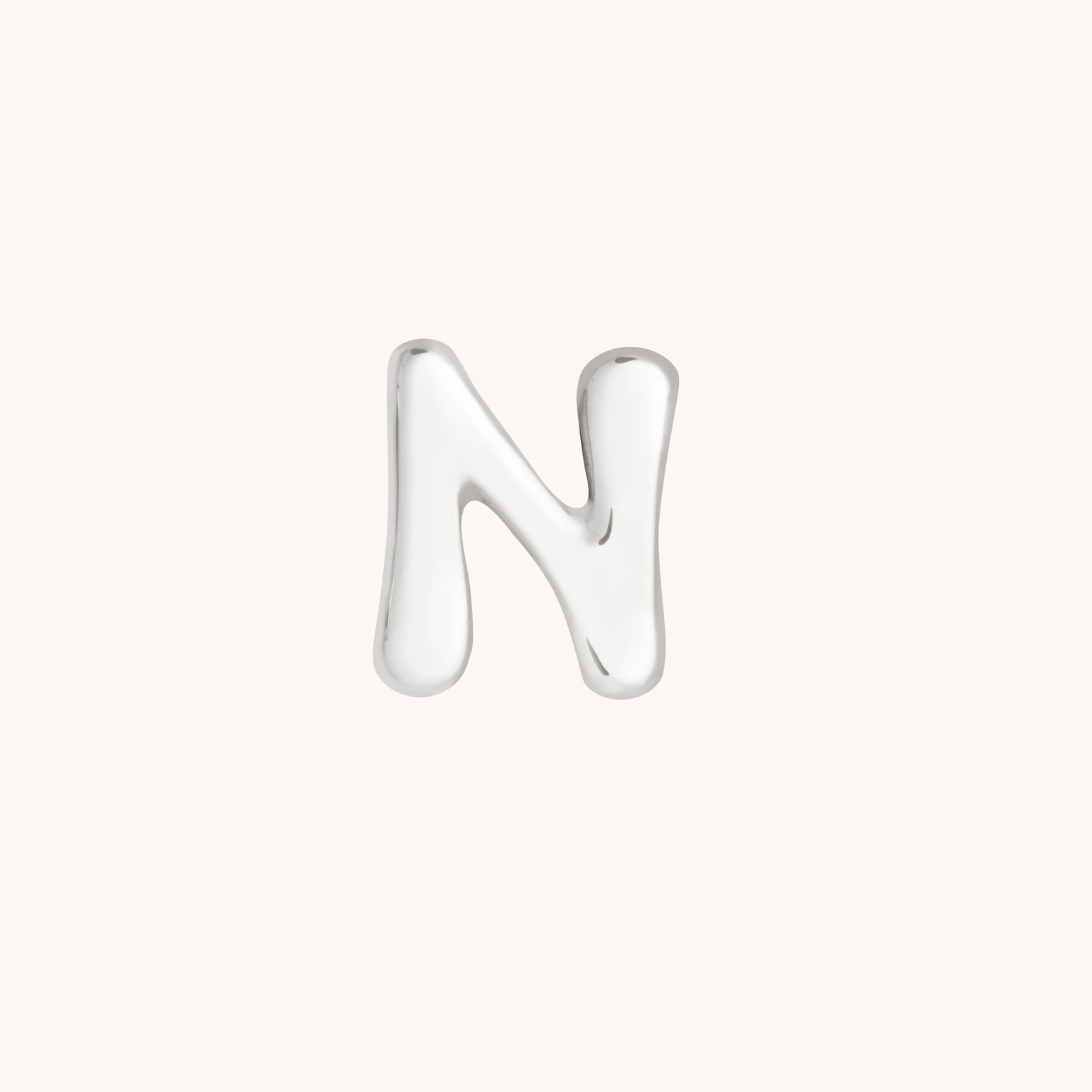 N Initial Click Charm in Solid White Gold
