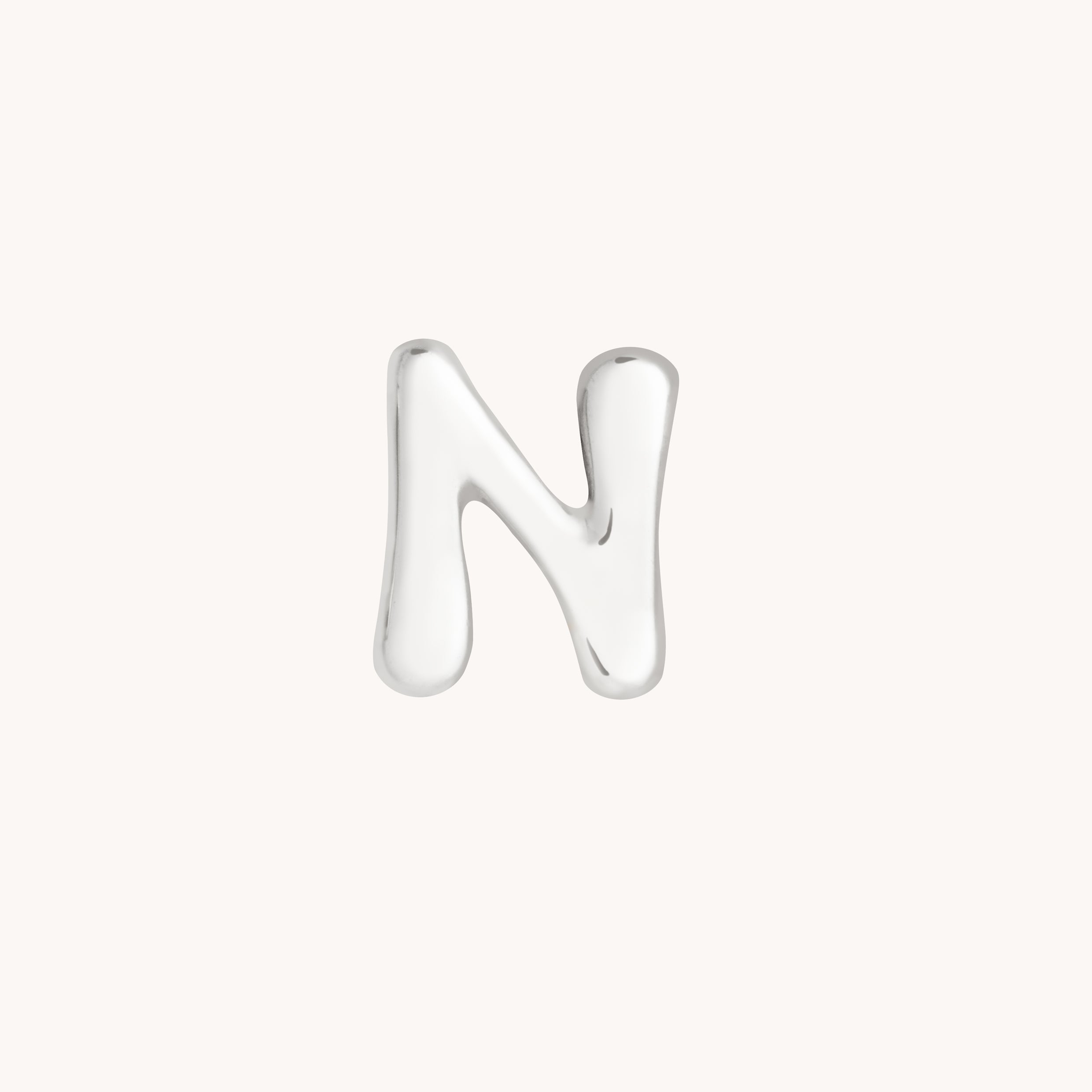 N Initial Click Charm in Solid White Gold