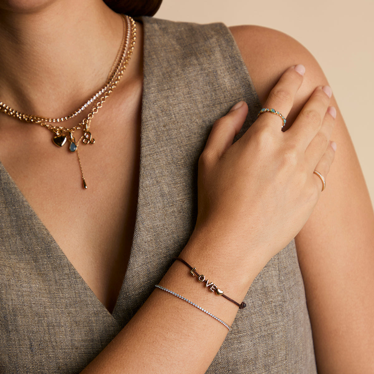 O Initial Click Charm in Solid Gold-Astrid &amp; Miyu