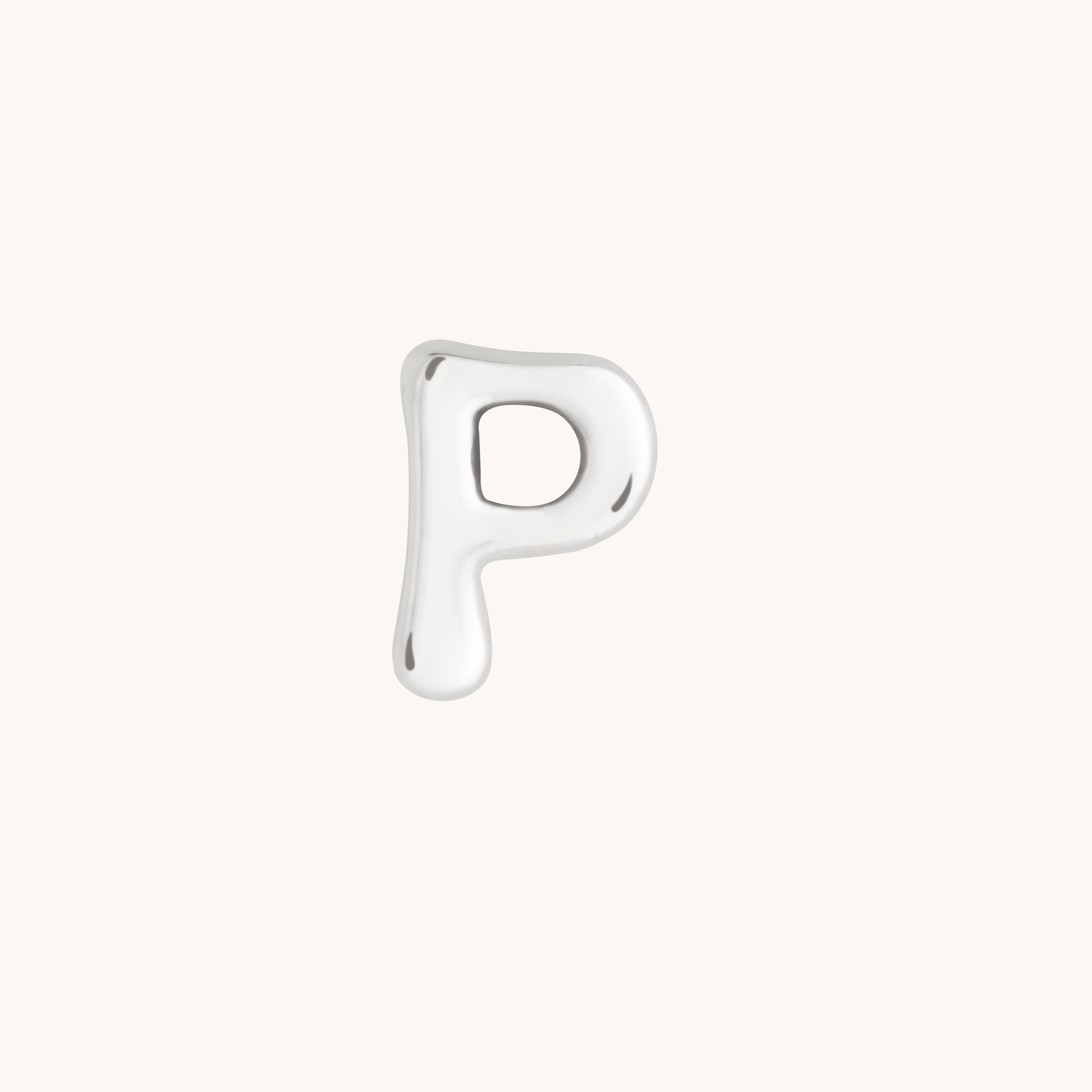 P Initial Click Charm in Solid White Gold