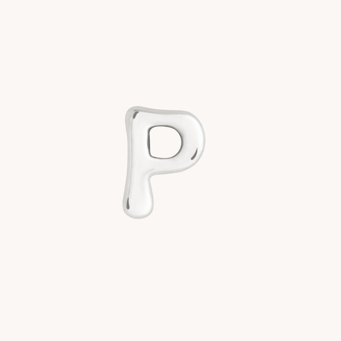 P Initial Click Charm in Solid White Gold