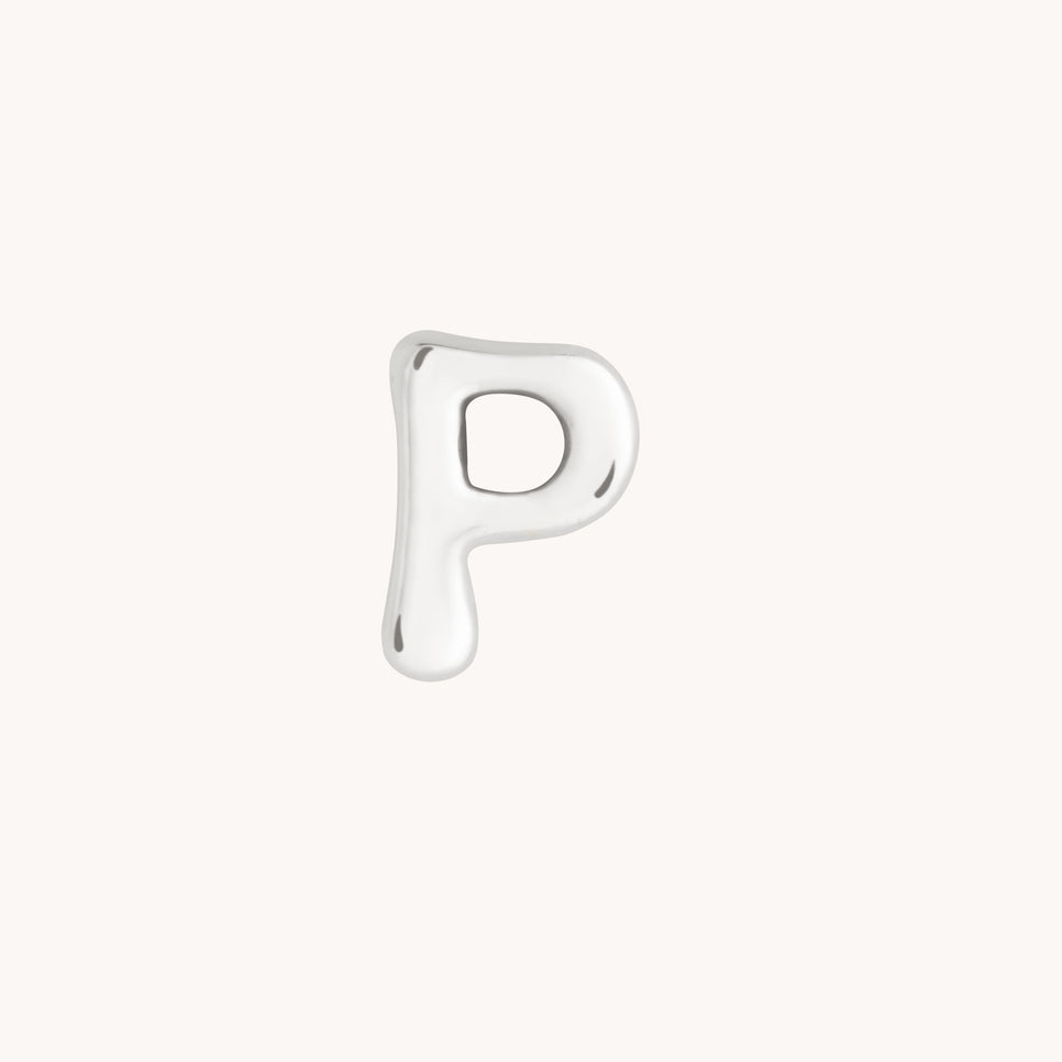 P Initial Click Charm in Solid White Gold
