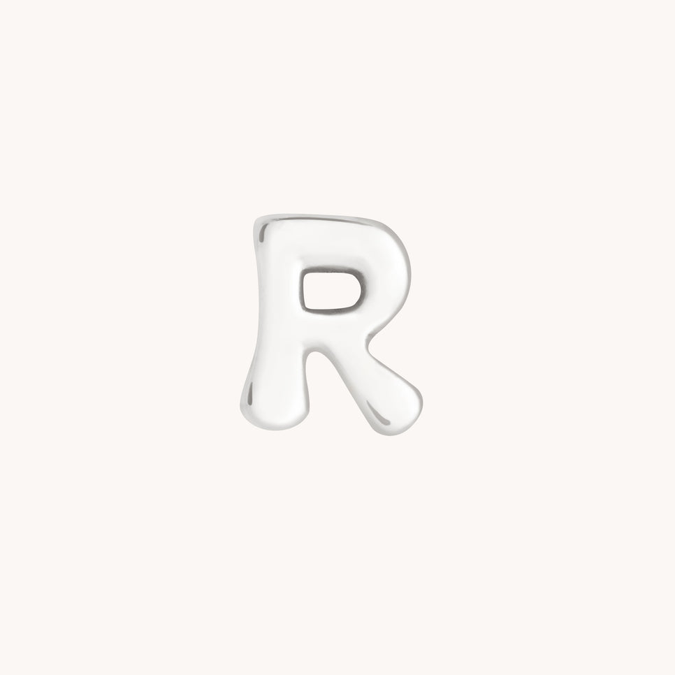 R Initial Click Charm in Solid White Gold