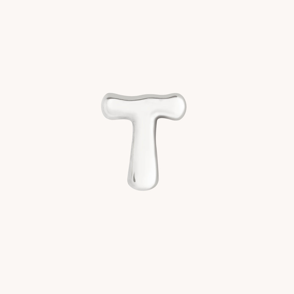 T Initial Click Charm in Solid White Gold